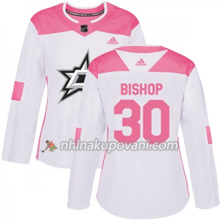 Dallas Stars Dresy Ben Bishop 30 Bílá 2017-2018 Adidas Růžová Fashion Authentic - Dámské